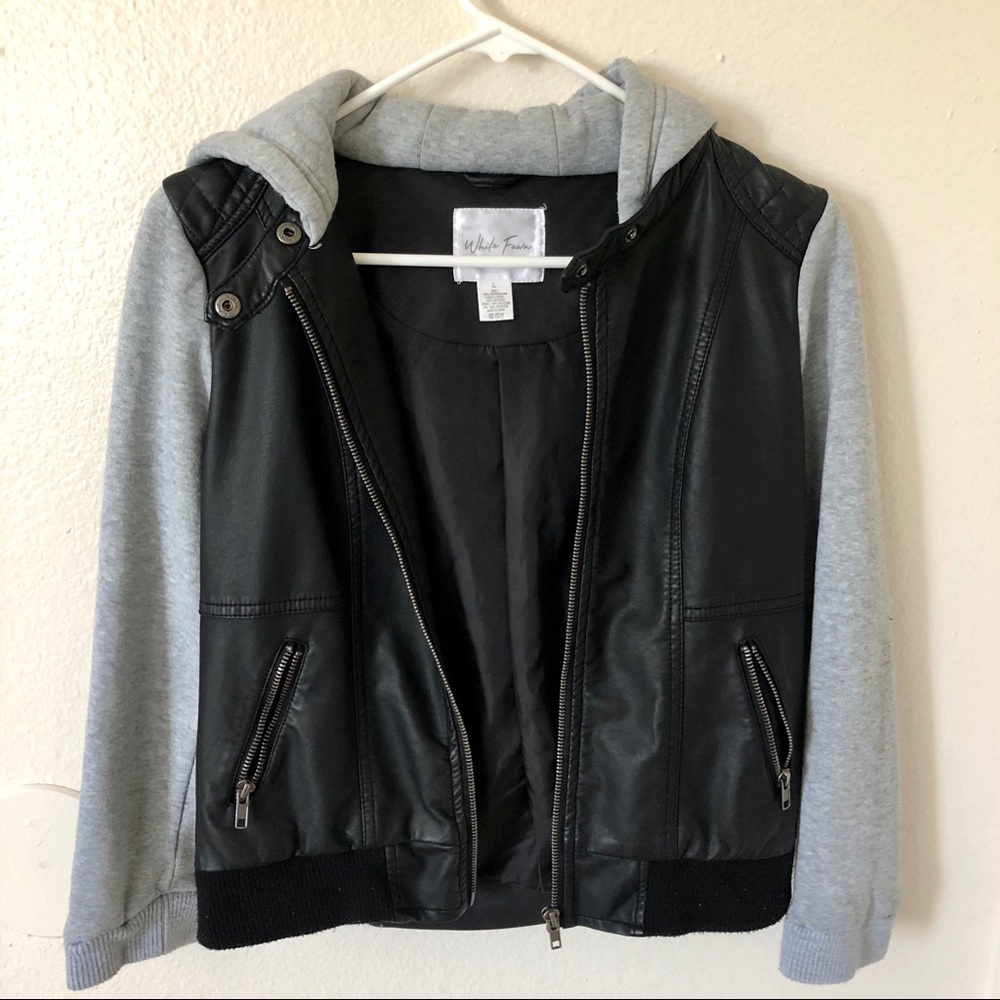 WHITE FAWN Knit Girls Faux Leather Jacket